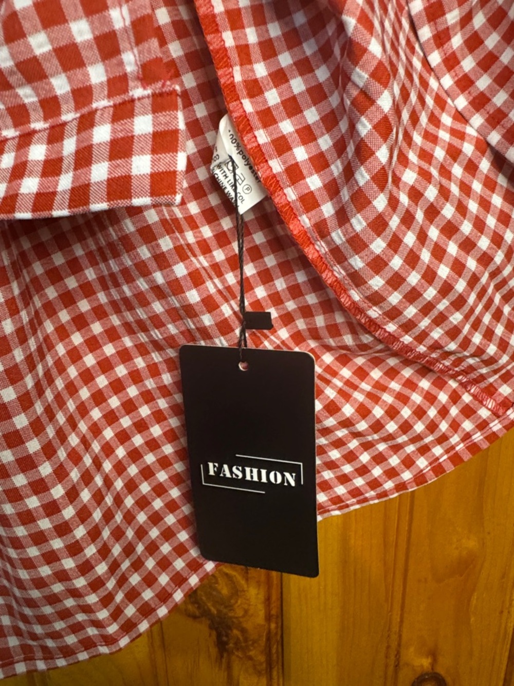 Kohl's Red and White Gingham Tiered Button-Front Midi Dress - Picture 5 of 7